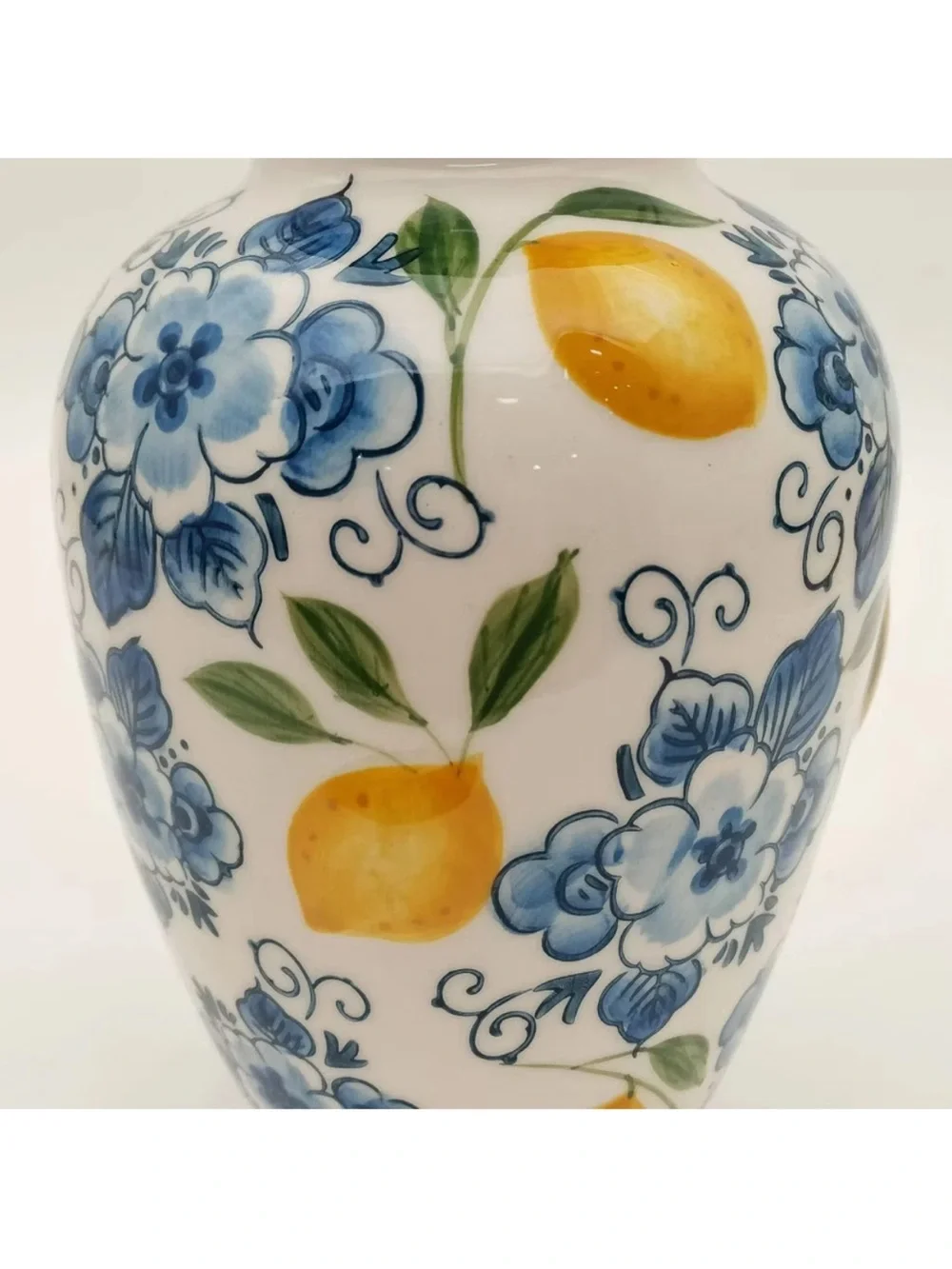 🍋 Muchoise Ceramic Lemon Vase White/Blue